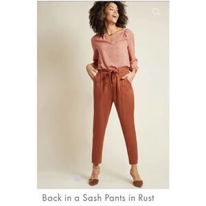 Modcloth Back in a Sash Pants Rust Burnt Orange Tie Waist Belt Size Medium